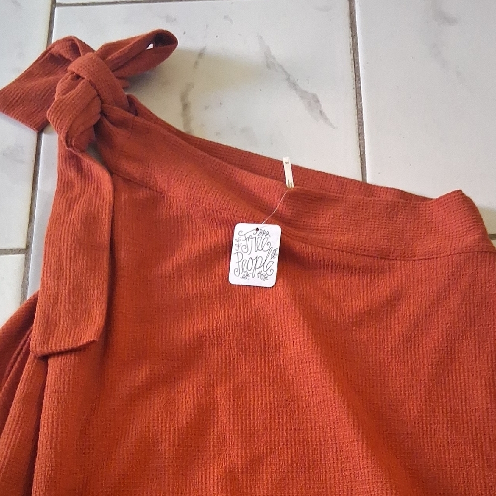 Free People One-Shoulder Rust Orange Ruffle Dress - Picture 3 of 10